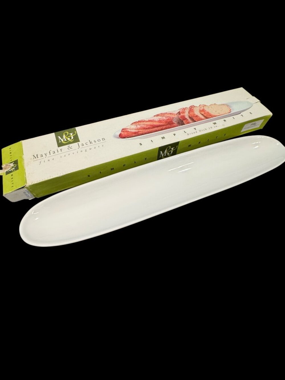 Bread Baguette Serving Dish White Ceramic Mayfair & Jackson 19 inches